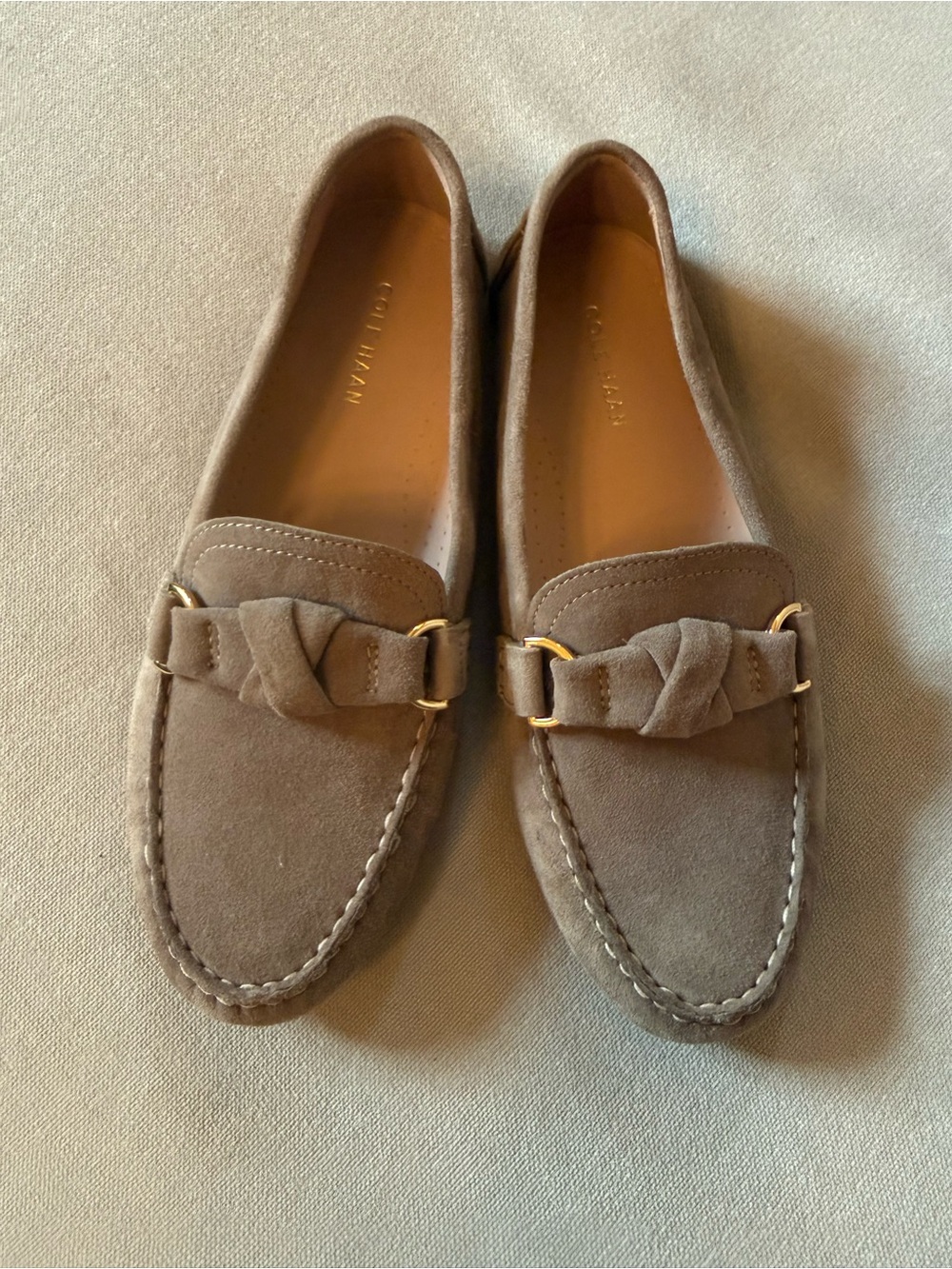 Cole Haan Taupe Suede Knotted Bit Loafers
